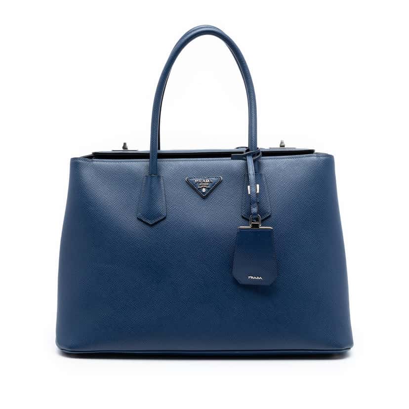 Prada Saffiano Cuir Turnlock Twin Satchel Blue Leather Very good condition - Front View