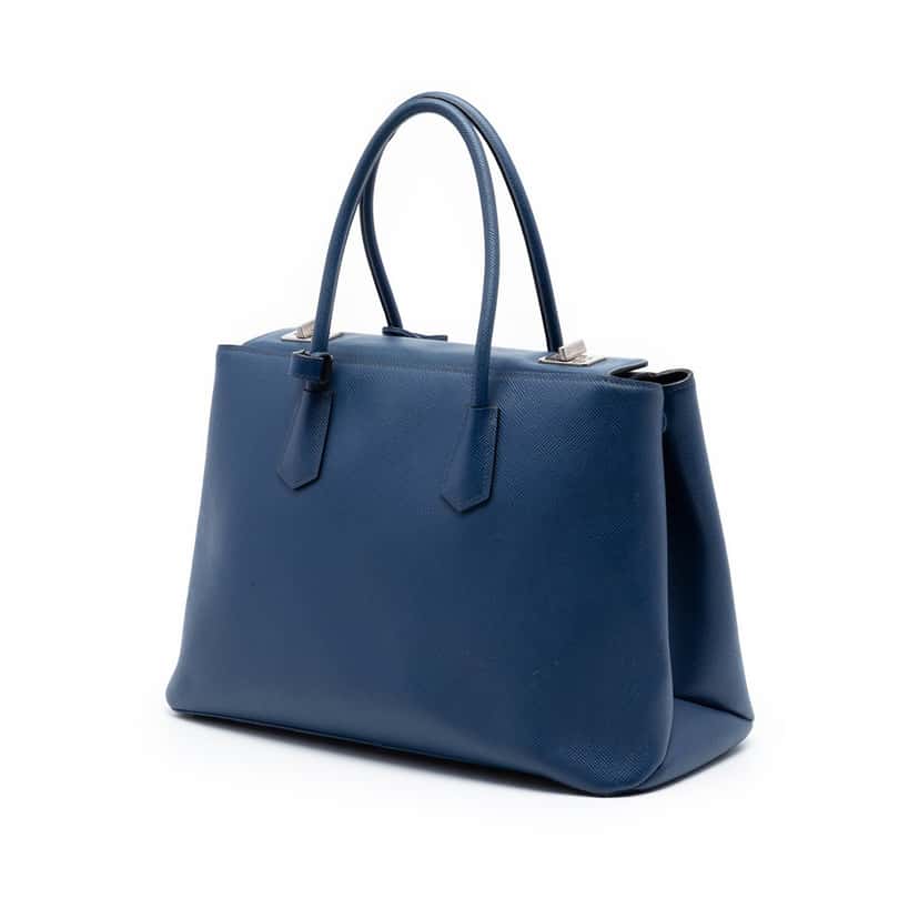Prada Saffiano Cuir Turnlock Twin Satchel Blue Leather Very good condition - Back View