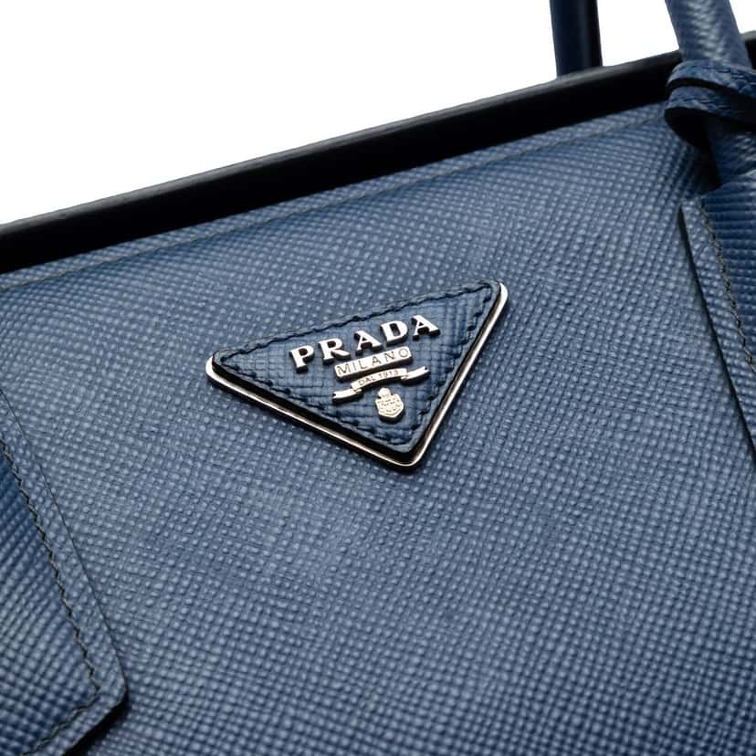 Prada Saffiano Cuir Turnlock Twin Satchel Blue Leather Very good condition - Box View