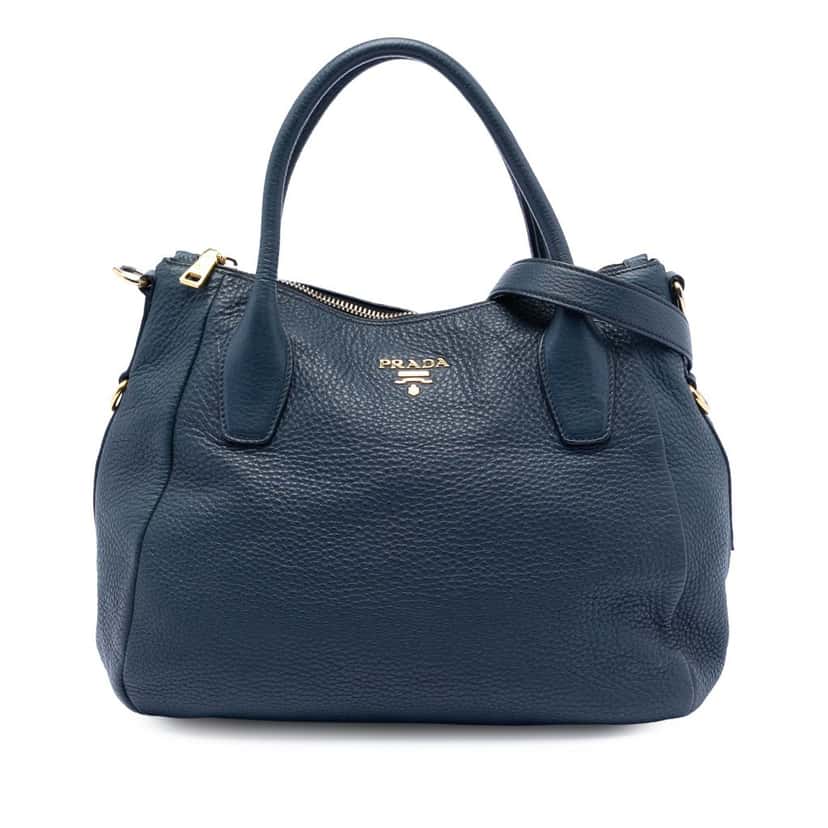 Prada Vitello Daino Sacca 2 Manici Convertible Tote Blue Leather Very good condition - Front View