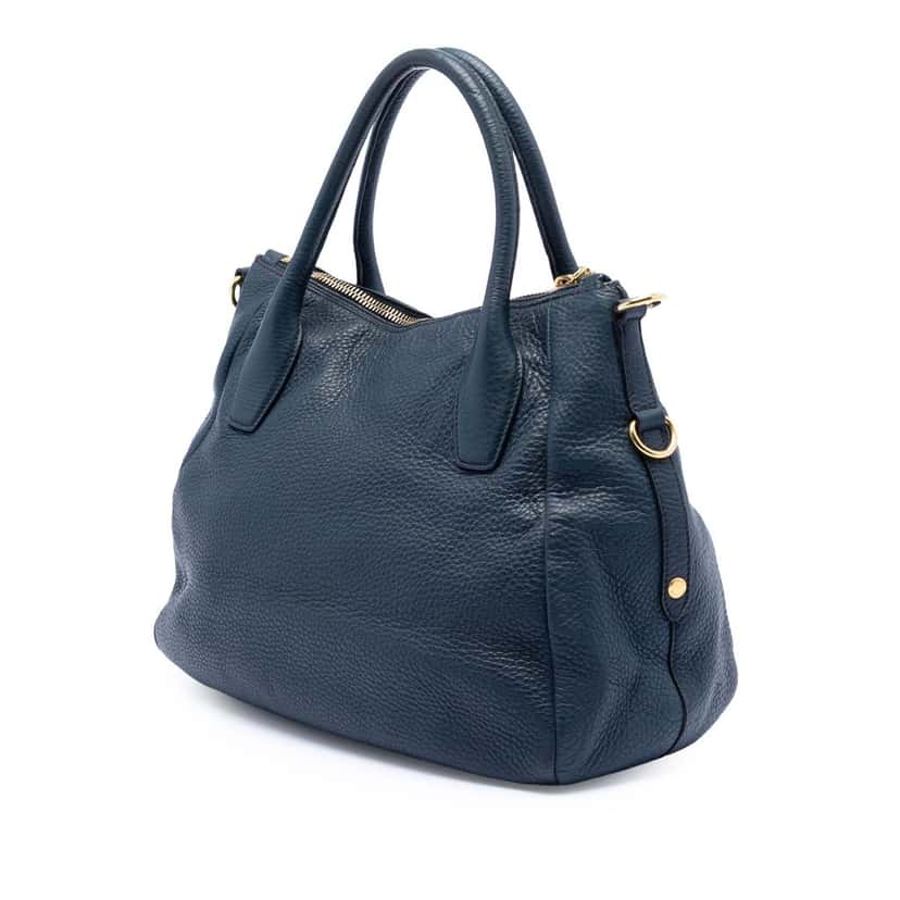 Prada Vitello Daino Sacca 2 Manici Convertible Tote Blue Leather Very good condition - Back View