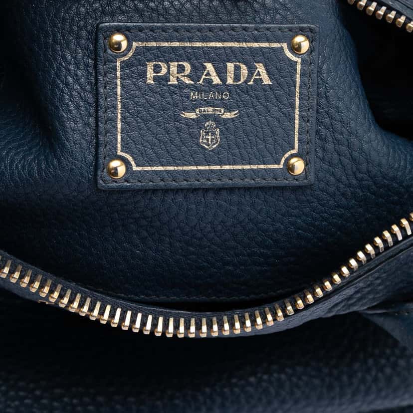 Prada Vitello Daino Sacca 2 Manici Convertible Tote Blue Leather Very good condition - Box View