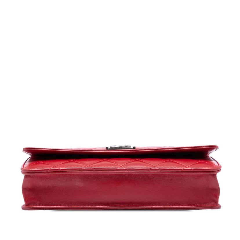 Chanel Quilted Lambskin Boy Wallet On Chain Red Leather Very good condition - Inside View