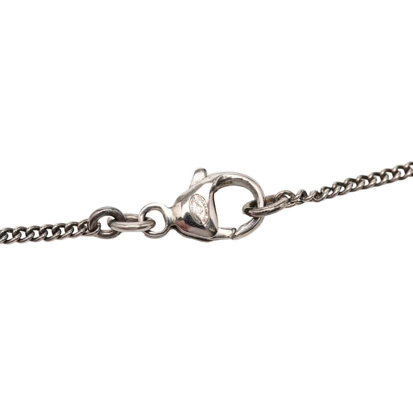 Chanel Brass Faux Pearl and Strass Twisted CC Pendant Necklace Silver Metal Very good condition - Inside View
