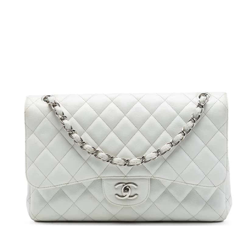 Chanel Jumbo Classic Caviar Double Flap White Leather Very good condition - Front View