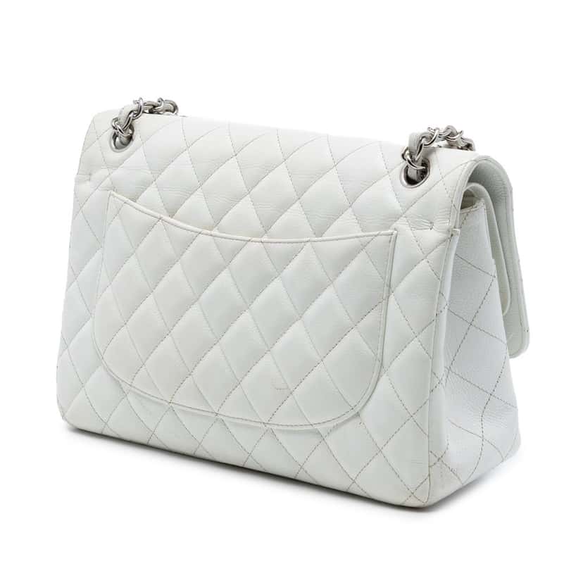 Chanel Jumbo Classic Caviar Double Flap White Leather Very good condition - Back View