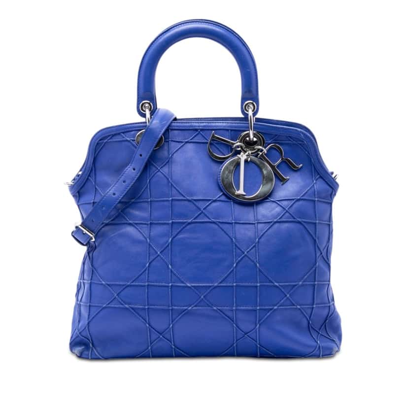 Dior Medium Lambskin Cannage Polochon Granville Satchel Blue Leather Very good condition - Front View