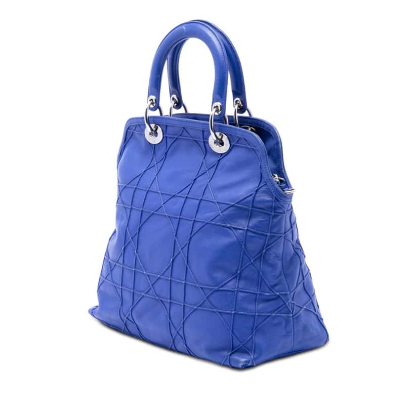 Dior Medium Lambskin Cannage Polochon Granville Satchel Blue Leather Very good condition - Back View