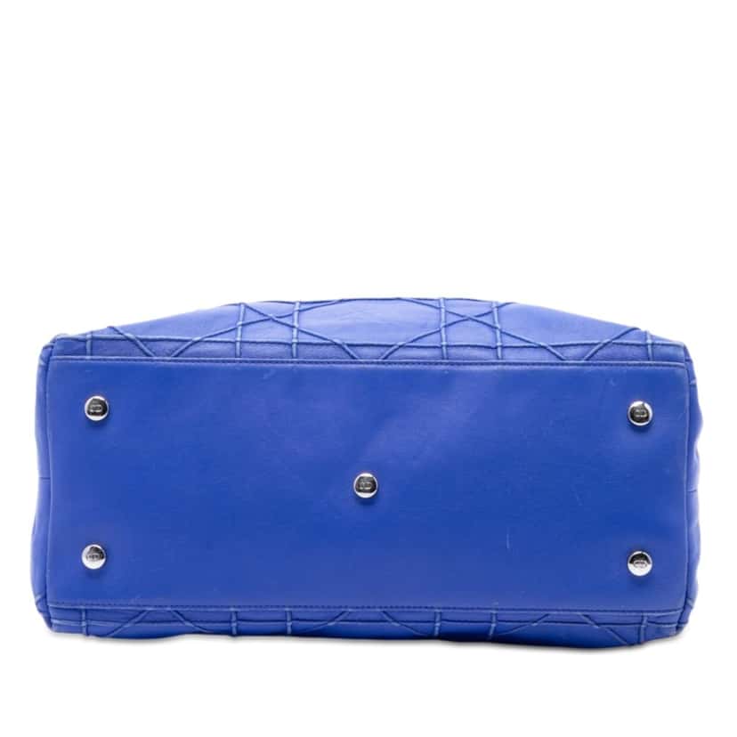 Dior Medium Lambskin Cannage Polochon Granville Satchel Blue Leather Very good condition - Inside View