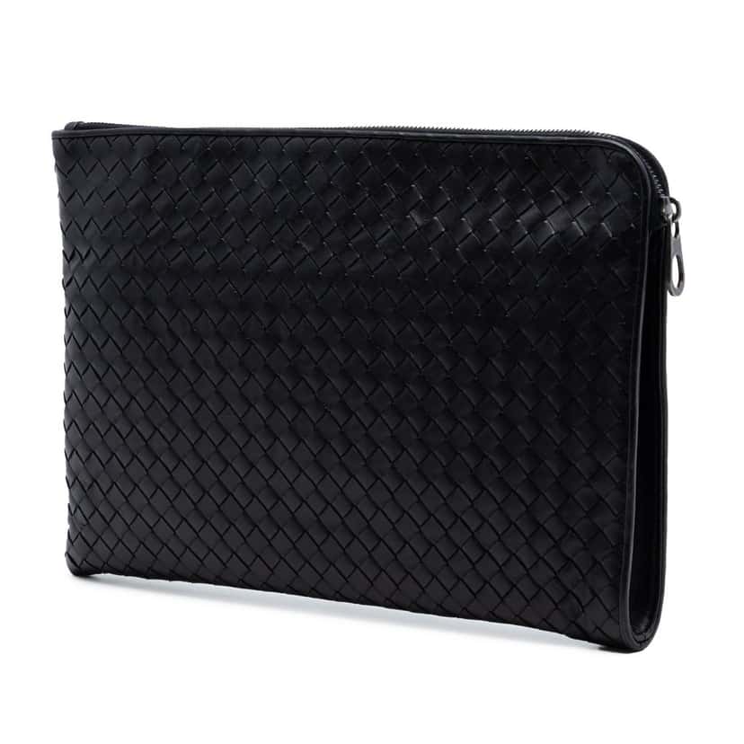 Bottega Veneta Large Nappa Intrecciato Zip Pouch Blue Leather Very good condition - Back View