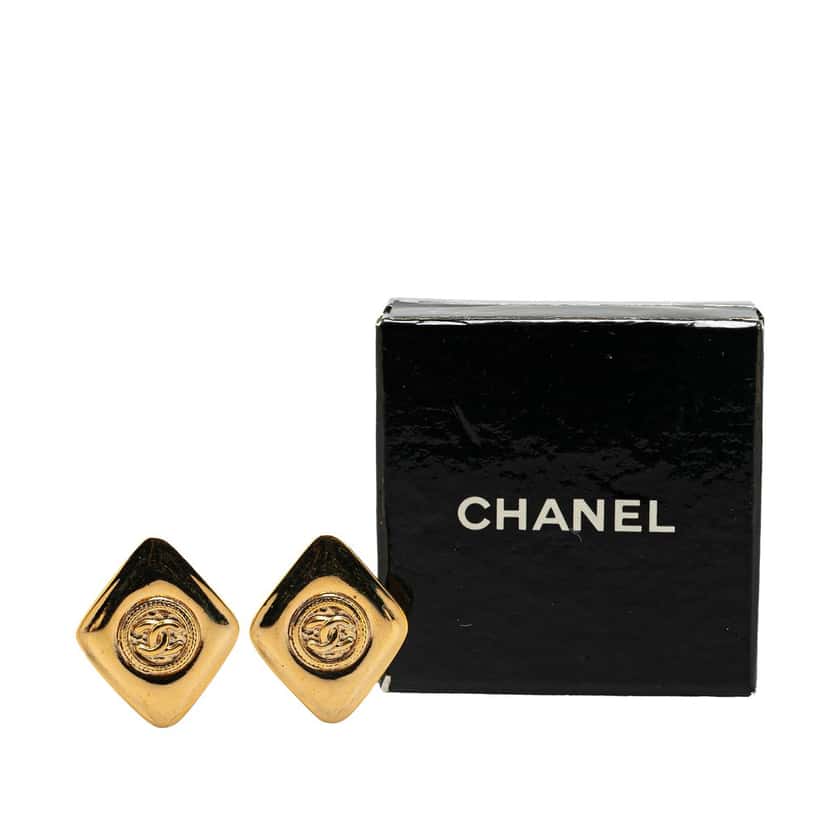 Chanel Gold Plated CC Clip On Earrings Gold Metal Very good condition - Box View