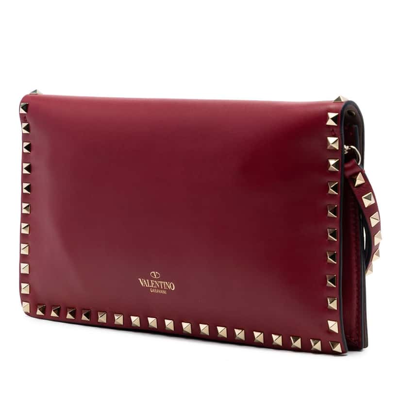 Valentino Nappa Rockstud Wristlet Clutch Red Leather Very good condition - Back View