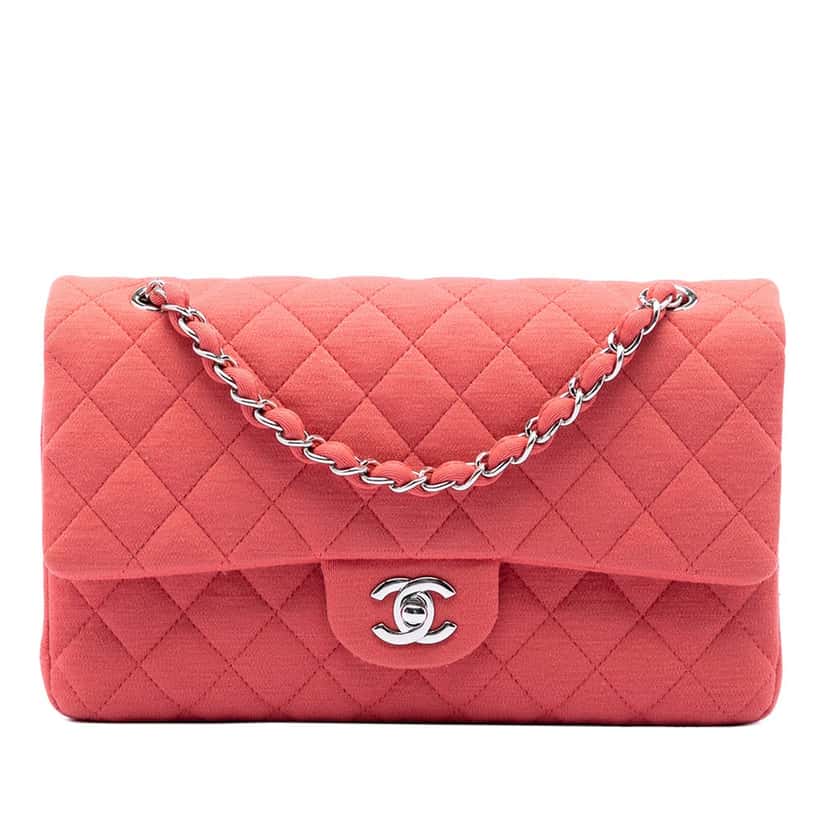 Chanel Medium Classic Jersey Double Flap Pink Very good condition - Front View