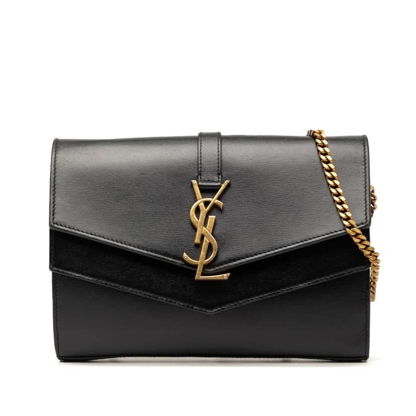 Saint Laurent Leather Monogram Sulpice Wallet on Chain Black Leather Very good condition - Front View