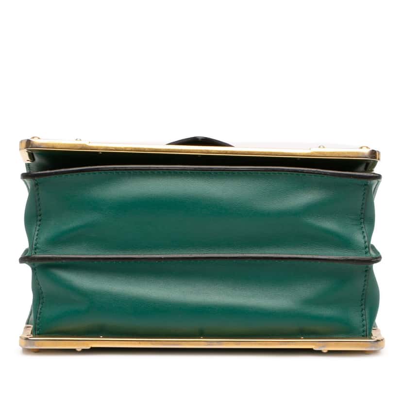 Prada Saffiano Trimmed City Calf Crystal Cahier Crossbody Green Leather Very good condition - Inside View
