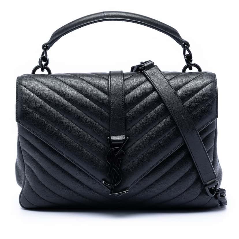 Saint Laurent Medium Chevron Sheepskin Monogram College Satchel Black Leather Very good condition - Front View
