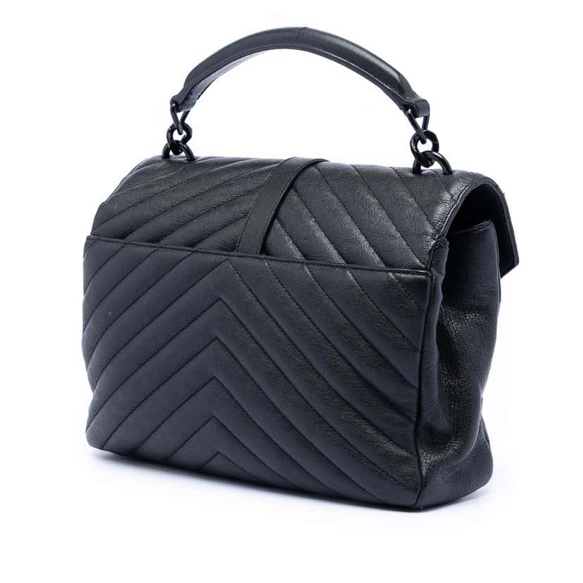 Saint Laurent Medium Chevron Sheepskin Monogram College Satchel Black Leather Very good condition - Back View