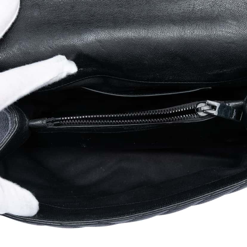 Saint Laurent Medium Chevron Sheepskin Monogram College Satchel Black Leather Very good condition - Model View