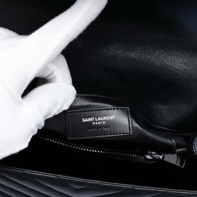 Saint Laurent Medium Chevron Sheepskin Monogram College Satchel Black Leather Very good condition - Box View
