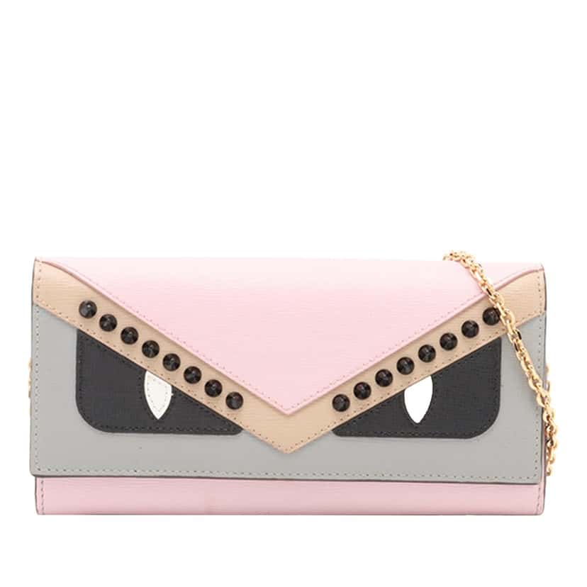 Fendi Studded Leather Monster Eyes Tube Wallet On Chain Pink Leather Very good condition - Front View