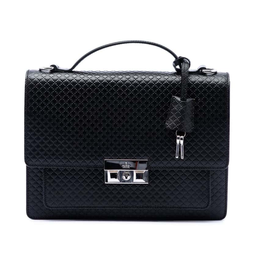 Gucci Diamante Calfskin Business Bag Black Leather Very good condition - Front View