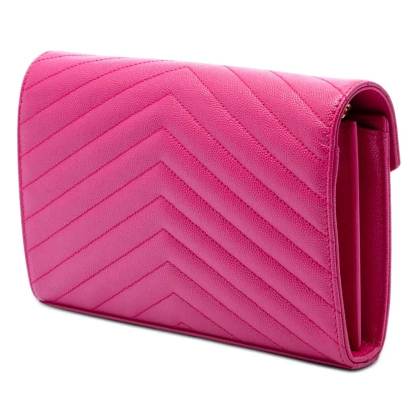 Saint Laurent Grain De Poudre Chevron Monogram Envelope Chain Wallet Pink Leather Very good condition - Back View