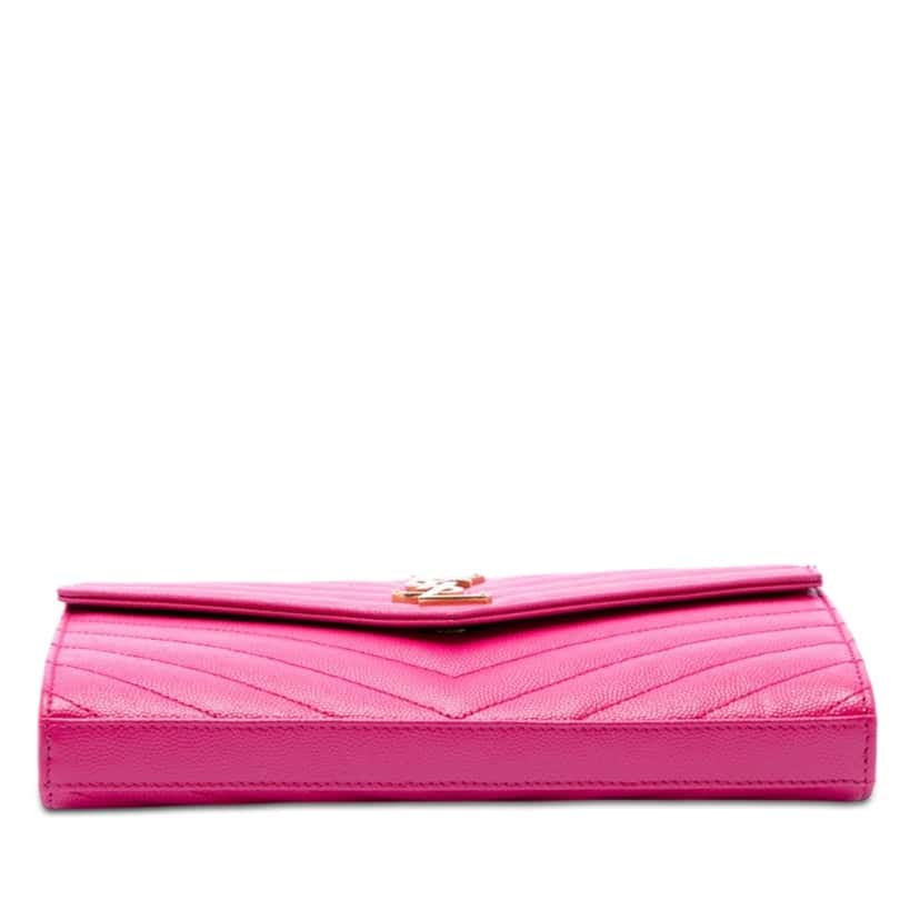 Saint Laurent Grain De Poudre Chevron Monogram Envelope Chain Wallet Pink Leather Very good condition - Inside View
