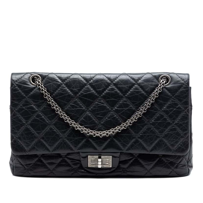 Chanel Quilted Aged Calfskin Reissue 2.55 Double Flap 227 Black Leather Very good condition - Front View