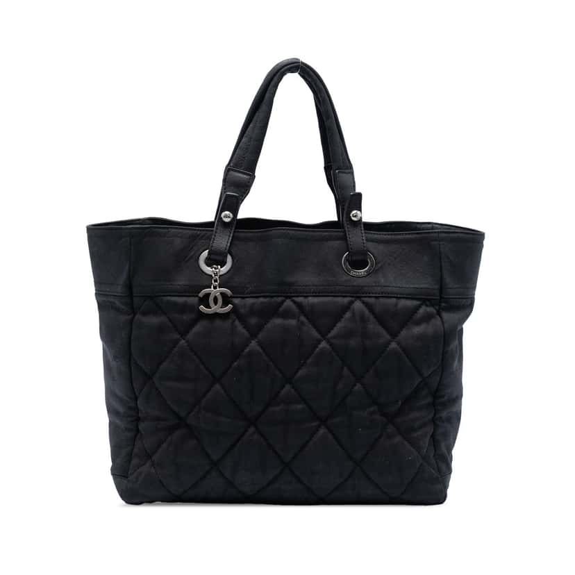 Chanel Medium Quilted Nylon Paris Biarritz Tote Black Very good condition - Front View