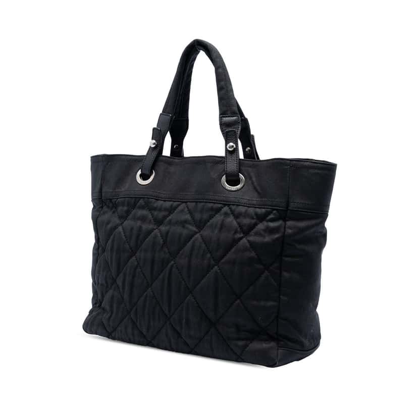 Chanel Medium Quilted Nylon Paris Biarritz Tote Black Very good condition - Back View