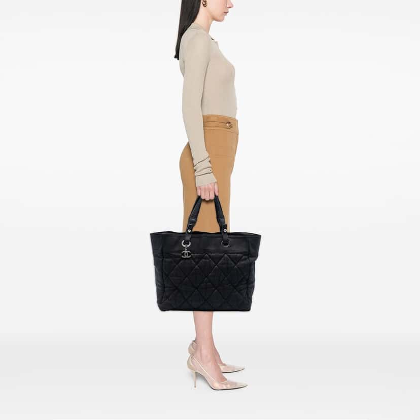 Chanel Medium Quilted Nylon Paris Biarritz Tote Black Very good condition - Box View