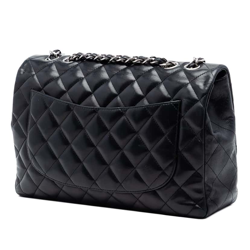 Chanel Jumbo Classic Lambskin Single Flap Black Leather Very good condition - Back View
