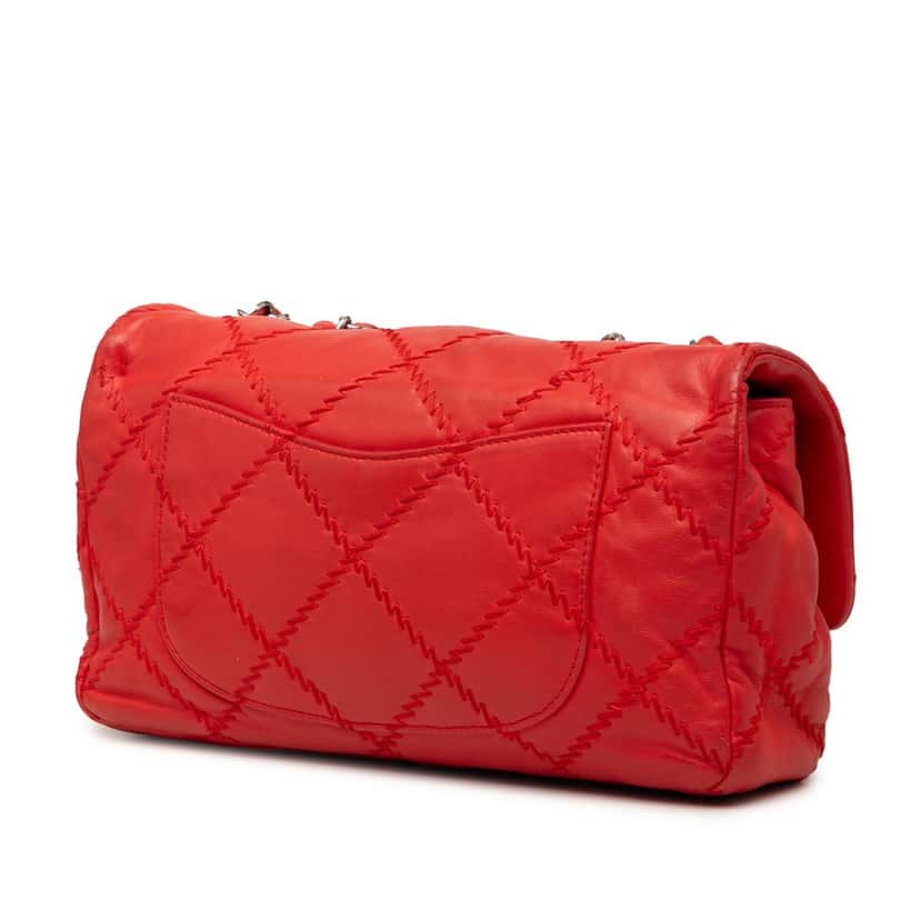 Chanel CC Quilted Lambskin Ultimate Stitch Flap Red Leather Good condition - Back View