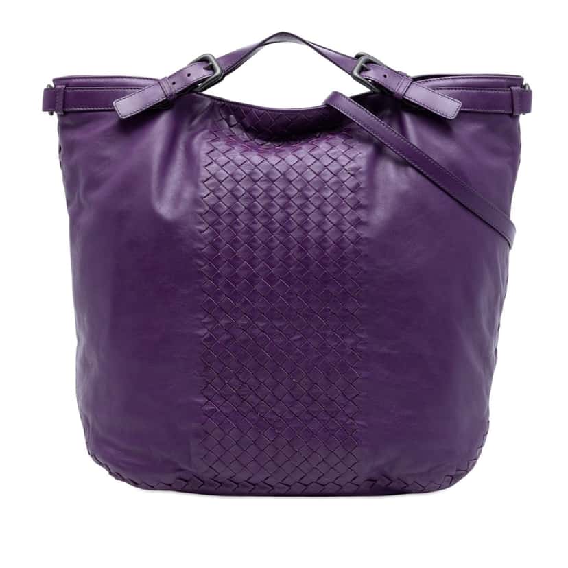 Bottega Veneta Intrecciato Trimmed Nappa Satchel Purple Leather Very good condition - Front View