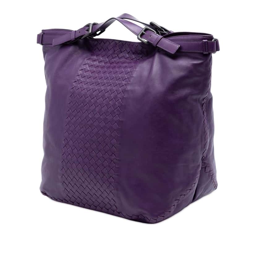 Bottega Veneta Intrecciato Trimmed Nappa Satchel Purple Leather Very good condition - Back View