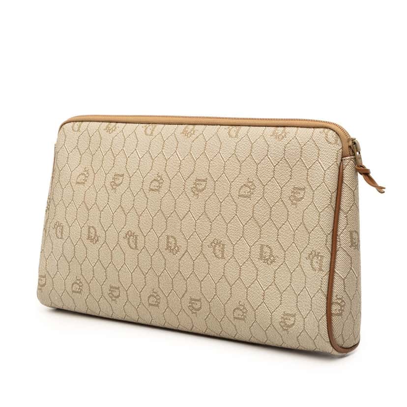Dior Honeycomb Coated Canvas Clutch Beige Very good condition - Back View