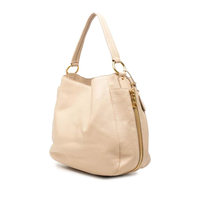 Prada Vitello Daino Side Zip Pocket Hobo Brown Leather Very good condition - Back View