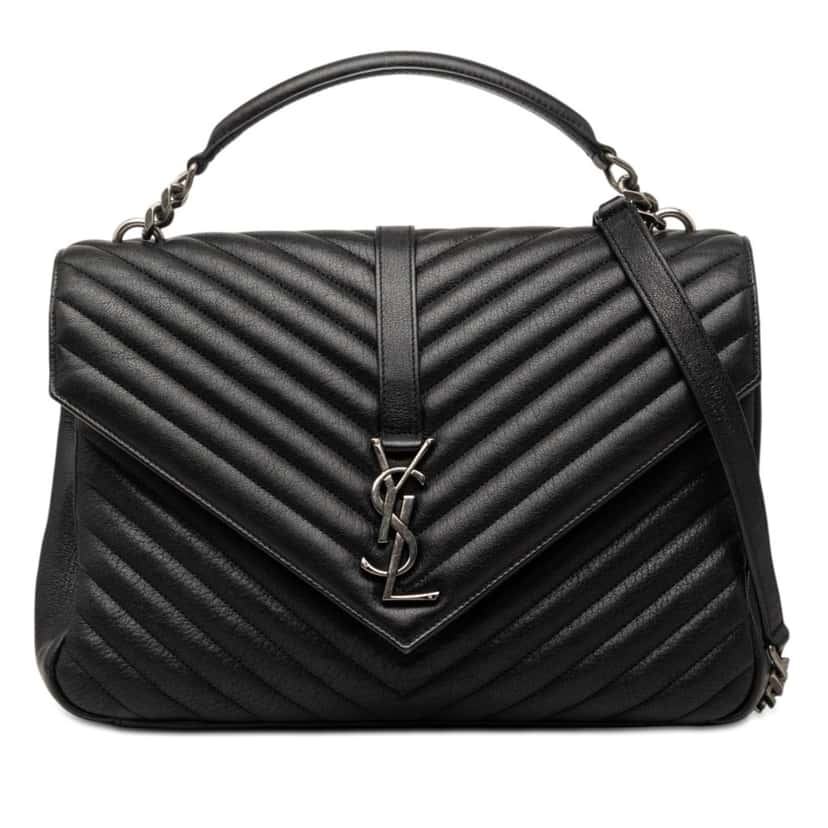 Saint Laurent Large Chevron Sheepskin Monogram College Bag Black Leather Very good condition - Front View