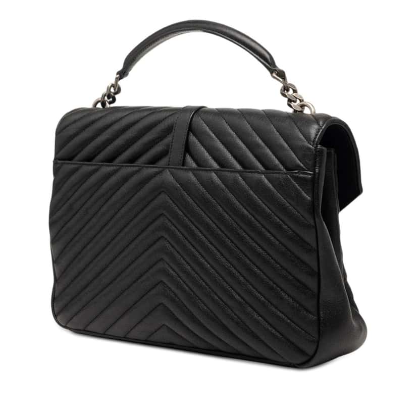 Saint Laurent Large Chevron Sheepskin Monogram College Bag Black Leather Very good condition - Back View