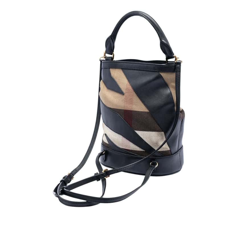 Burberry Mega Check Canvas and Leather Bucket Bag Brown Very good condition - Back View