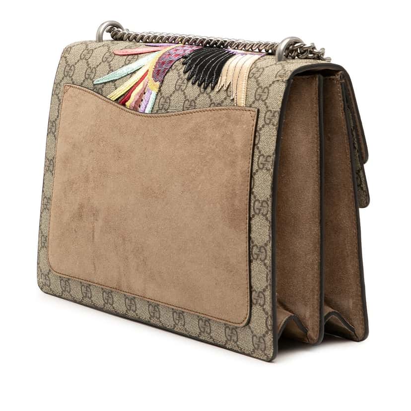 Gucci Medium GG Supreme Bird and Flowers Embroidered Dionysus Shoulder Bag Beige Very good condition - Back View
