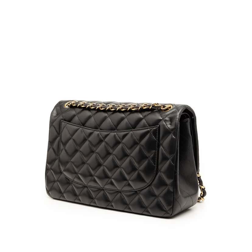 Chanel Jumbo Classic Lambskin Double Flap Black Leather Very good condition - Back View