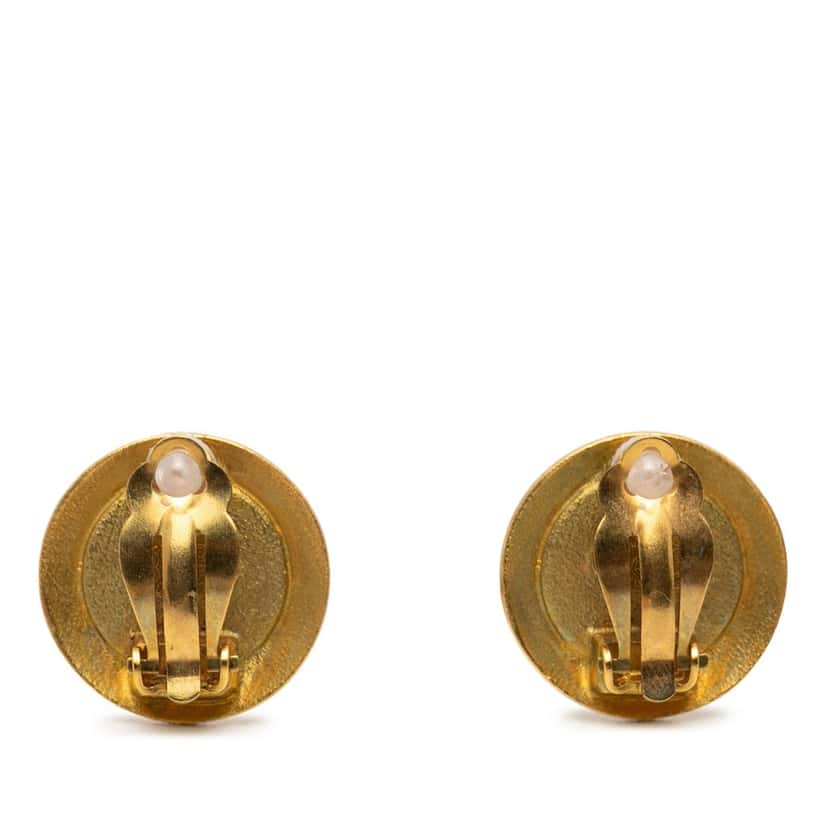Chanel CC Gold Plated Resin Round Button Clip On Earrings Gold Metal Very good condition - Back View