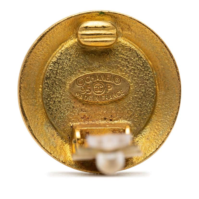Chanel CC Gold Plated Resin Round Button Clip On Earrings Gold Metal Very good condition - Inside View
