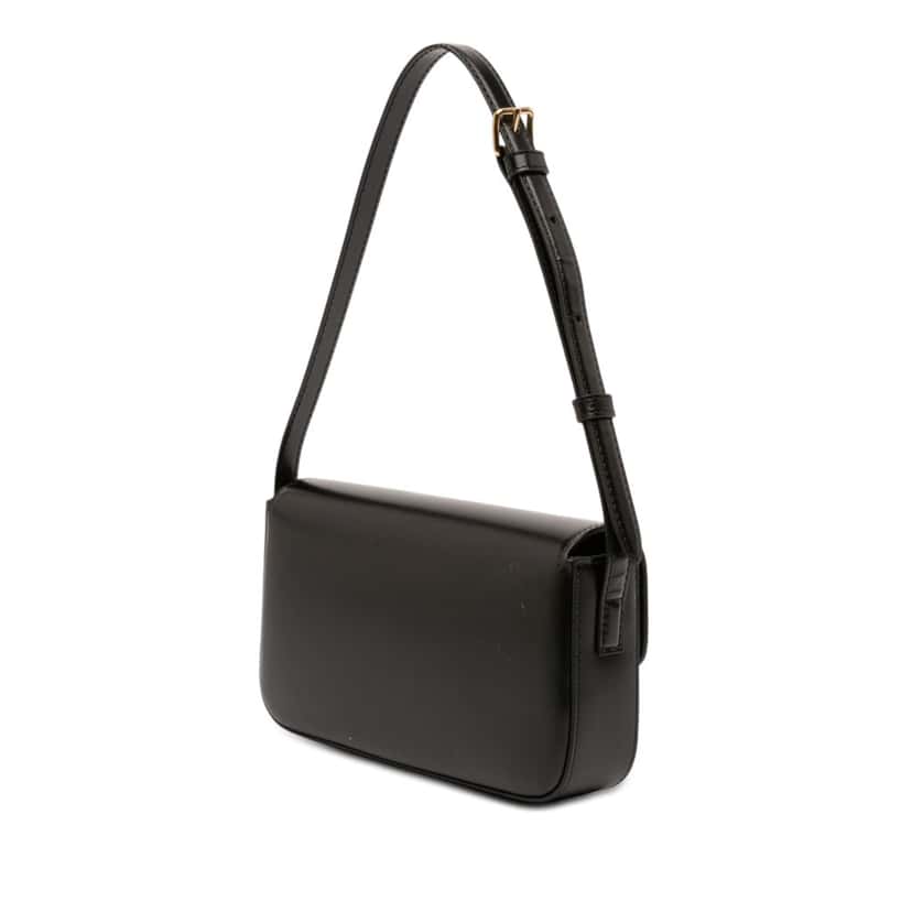 Celine Shiny Calfskin Triomphe Claude Shoulder Bag Black Leather Very good condition - Back View