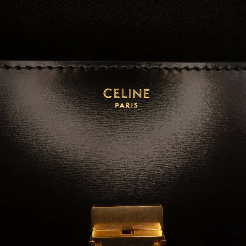 Celine Shiny Calfskin Triomphe Claude Shoulder Bag Black Leather Very good condition - Box View