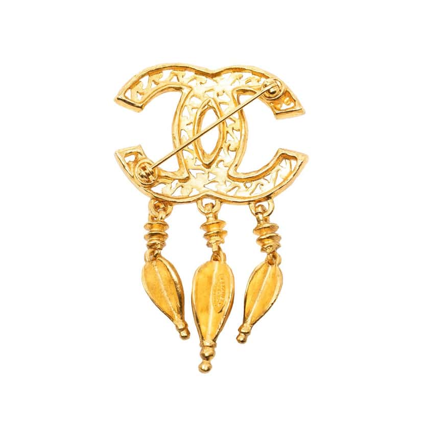 Chanel CC Gold Plated Filigree Pin Brooch Gold Metal Very good condition - Back View