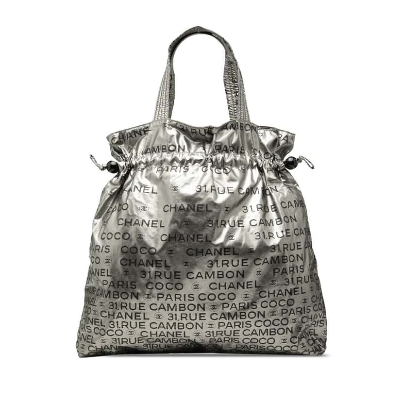 Chanel Nylon Unlimited Drawstring Tote Silver Very good condition - Front View