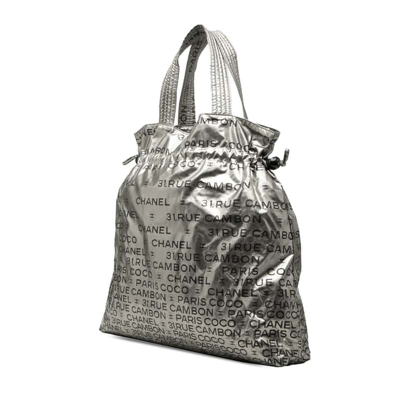 Chanel Nylon Unlimited Drawstring Tote Silver Very good condition - Back View