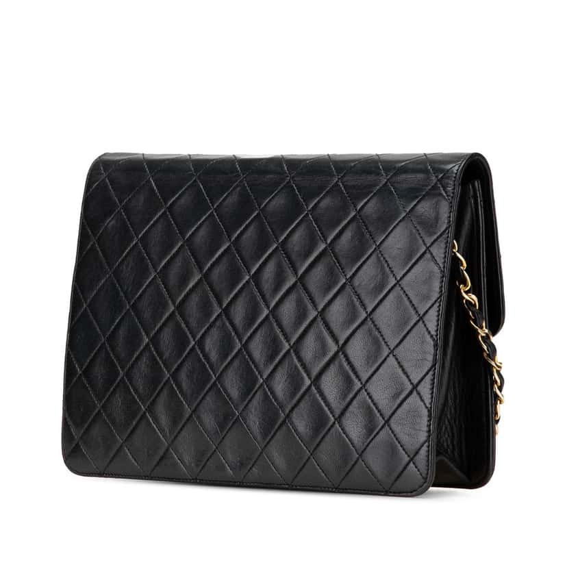 Chanel CC Quilted Lambskin Single Flap Black Leather Very good condition - Back View